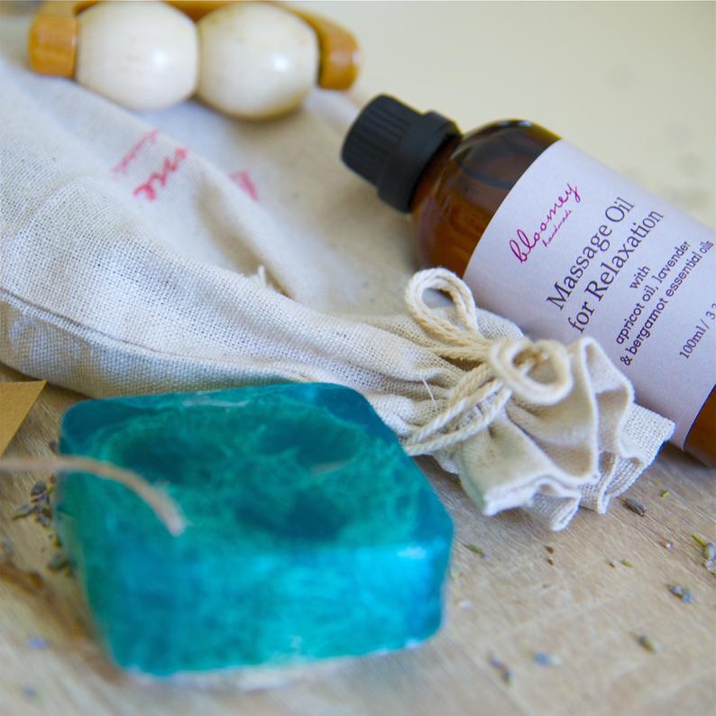 Christmas Spa Gift Set, Gift Package For Relaxation, Aromatherapy Body Oil, Relaxing Massage Kit, Loofah Soap Bar, Self Care Holiday Gift